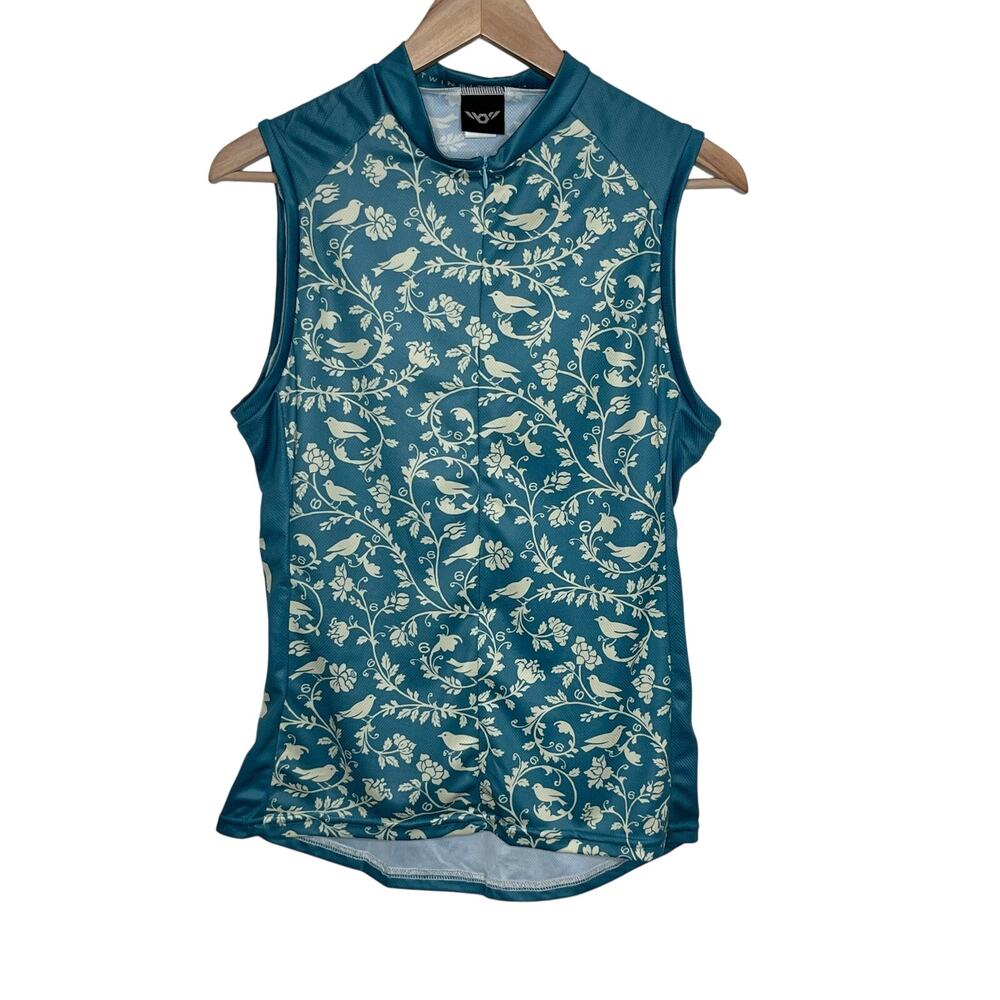 Twin Six Club Raglan Women’s Large Sleeveless Cycling Jersey Blue Bird Print